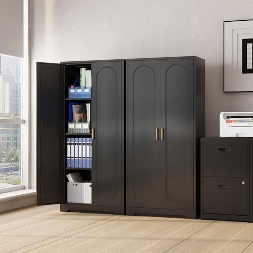 Black Metal Pantry Cabinet with Doors and 4 Adjustable Shelves D80278