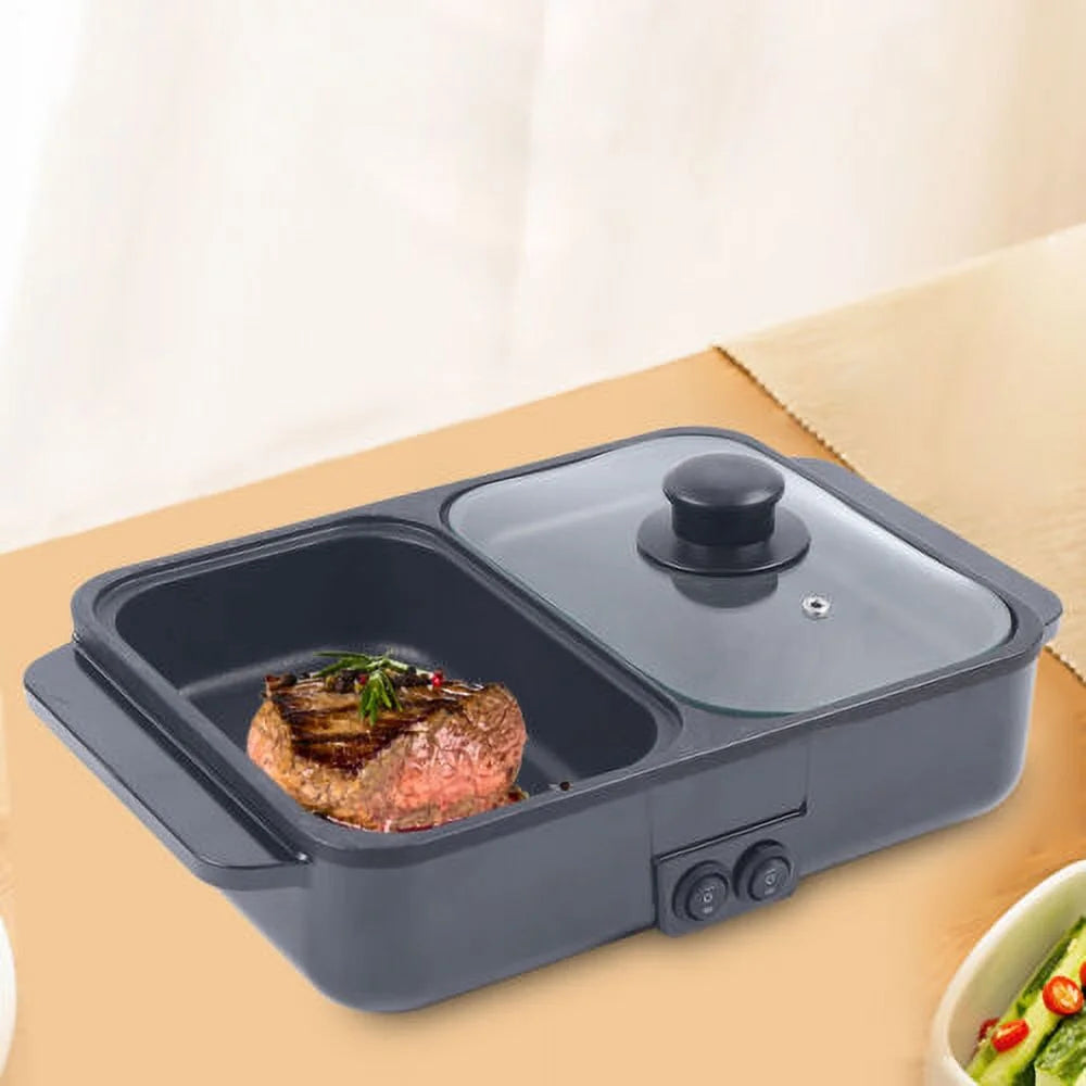 1200W Portable 2 in 1 Hot Pot Barbecue Grill Non-Stick Pan Y316224