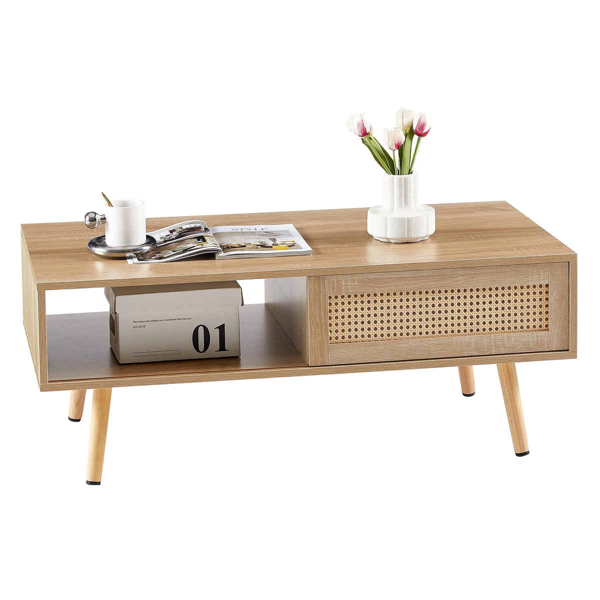 41.34" Rattan Coffee Table with Sliding Door Storage S408806