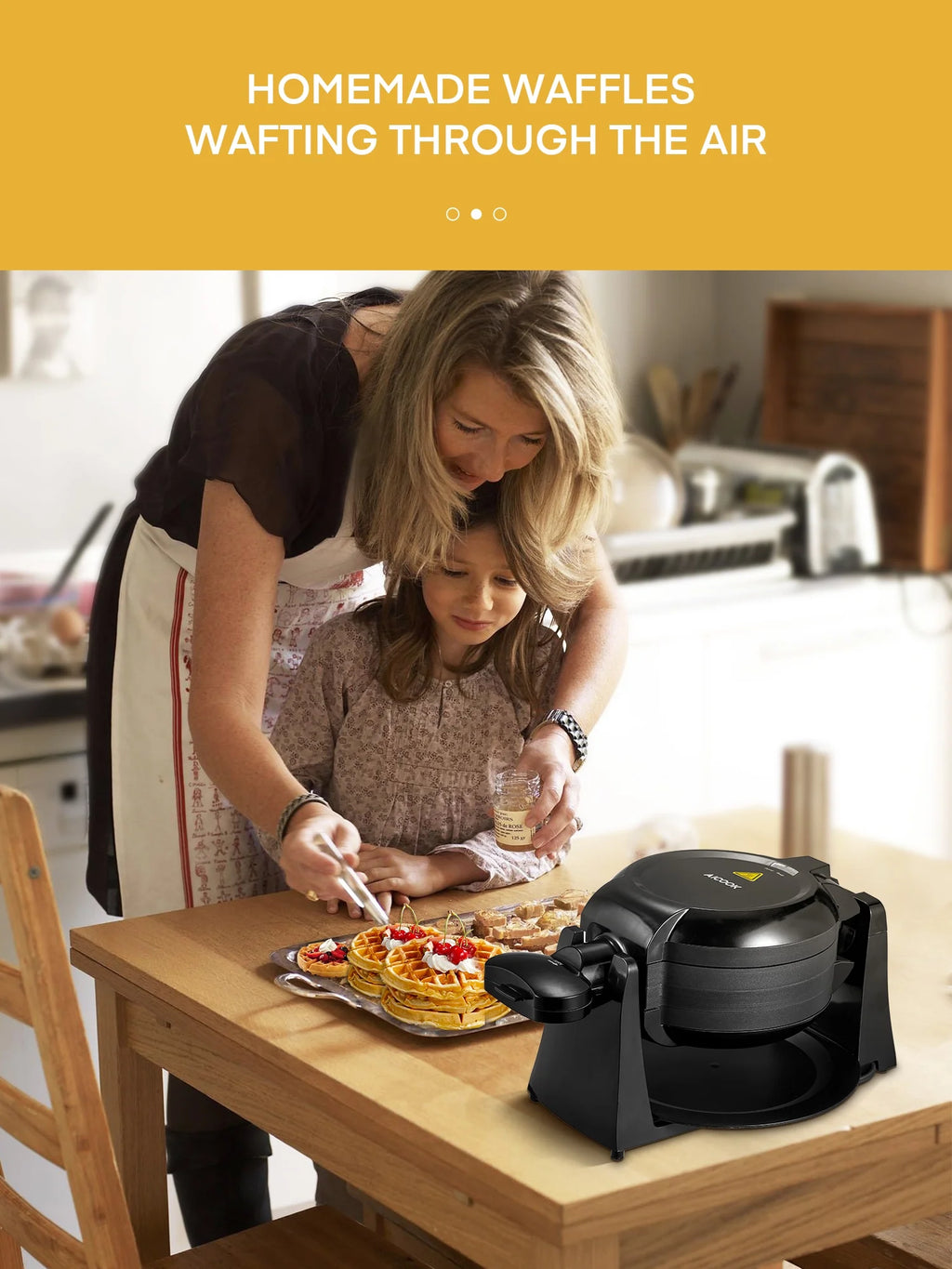 Double Belgian Waffle Maker 180° Flip 1400W Nonstick Black F527