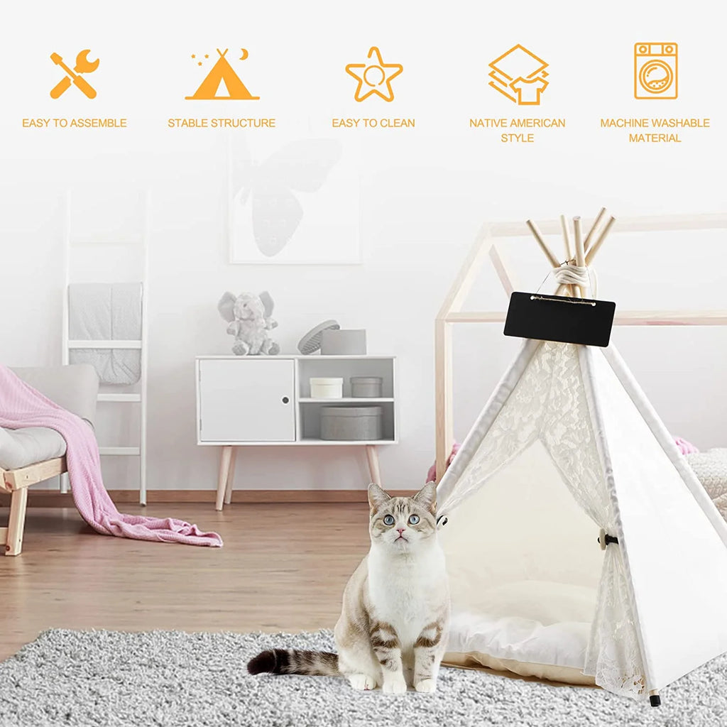 Pet Teepee Tent with Luxury Cushion, L, Washable S848