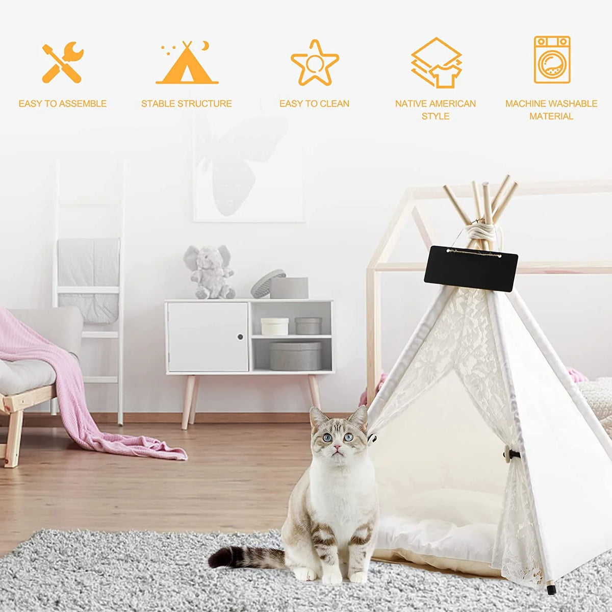 Pet Teepee Tent with Luxury Cushion, L, Washable S848