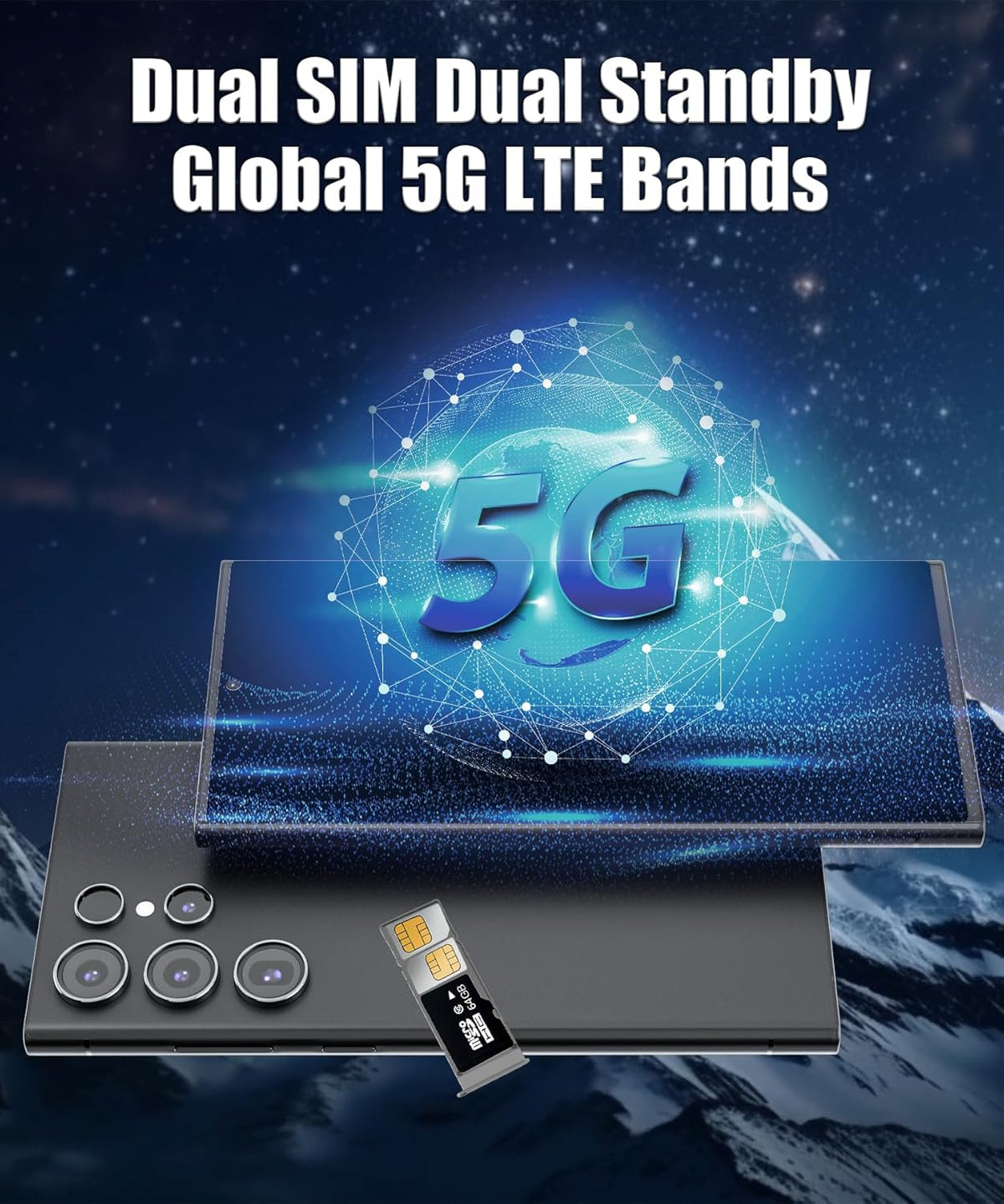 5G Android 13 Smartphone with 8GB+256GB 6.8" HD Screen 108MP+72MP Camera 6800mAh Battery Dual SIM Fingerprint Lock GPS Face ID (black) Y9517