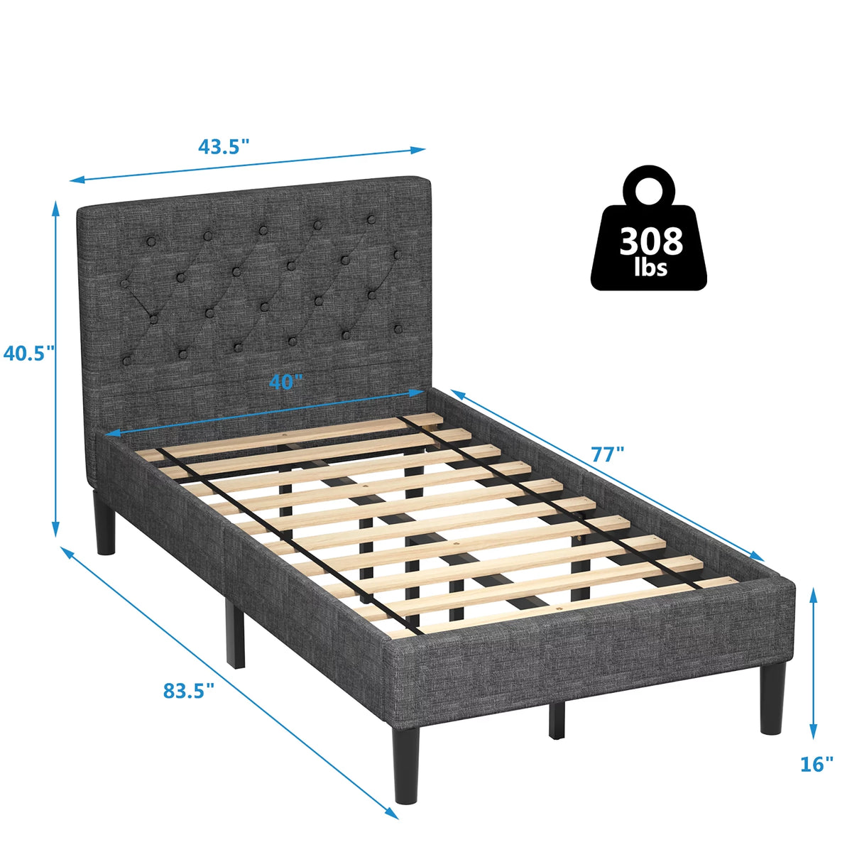 Twin Upholstered Bed Frame with Headboard Y904860