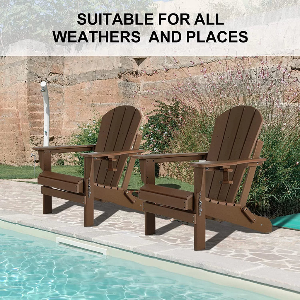 Oversized HDPE Plastic Folding Adirondack Chairs Set of 2 with Cushion I93188