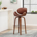 Cognac Brown Walnut Upholstered Swivel Barstool O230
