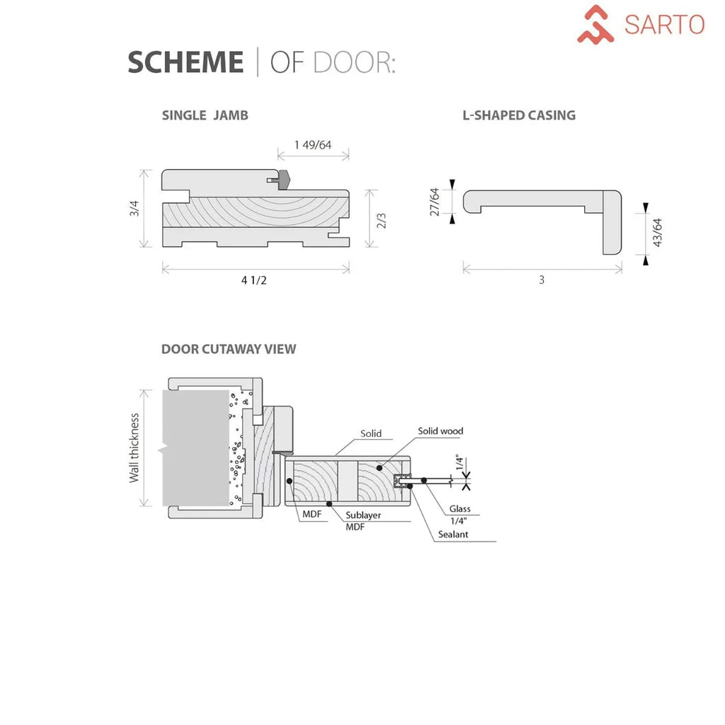 Solid French Double Doors 64 x 84 inches Grey Ash with Frosted Glass Wood Solid Panel Frame Trims U738