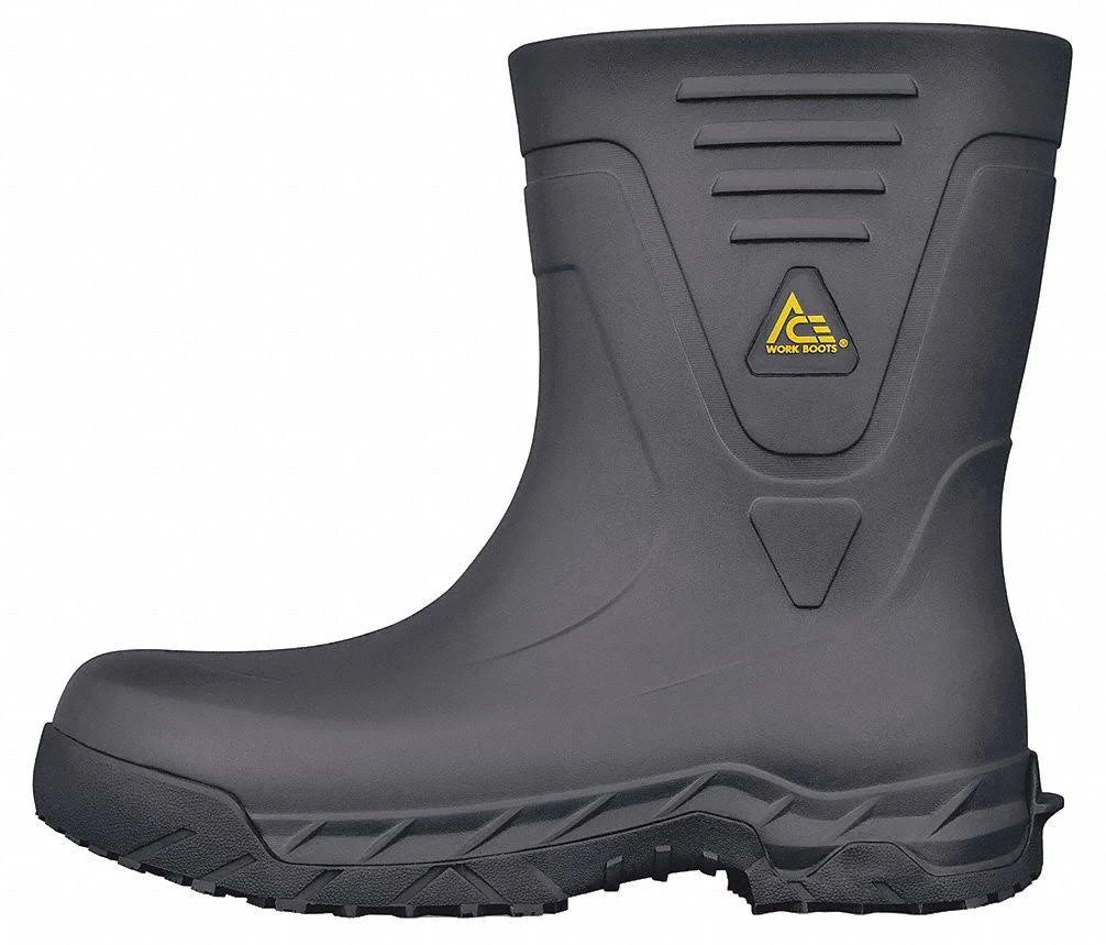 Black Rubber Mid-Calf Boots M90098