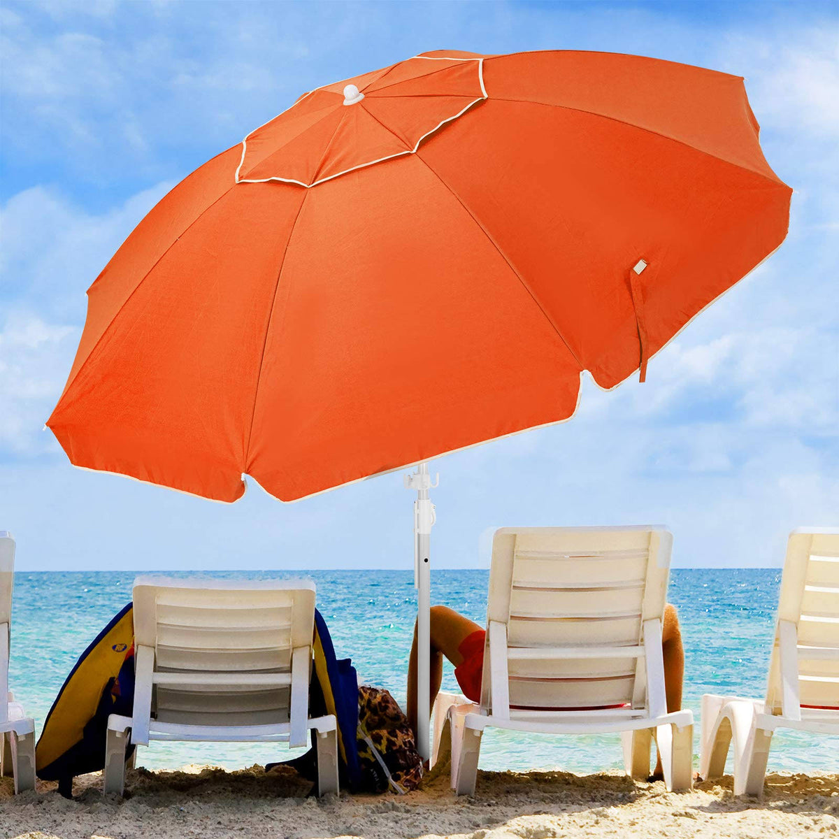 7.5ft Beach Umbrella with Sand Anchor and Carry Bag D732725