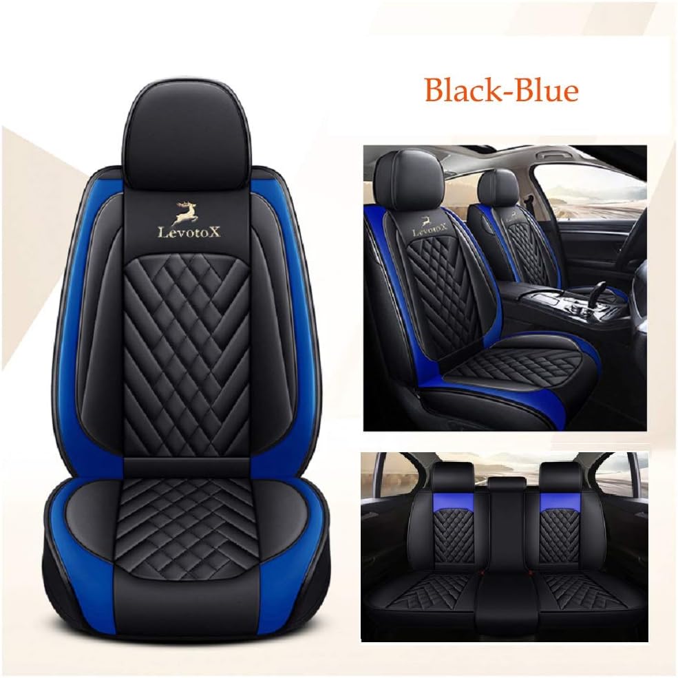 Leather Car Seat Covers 2 Seats Black-Blue S92578
