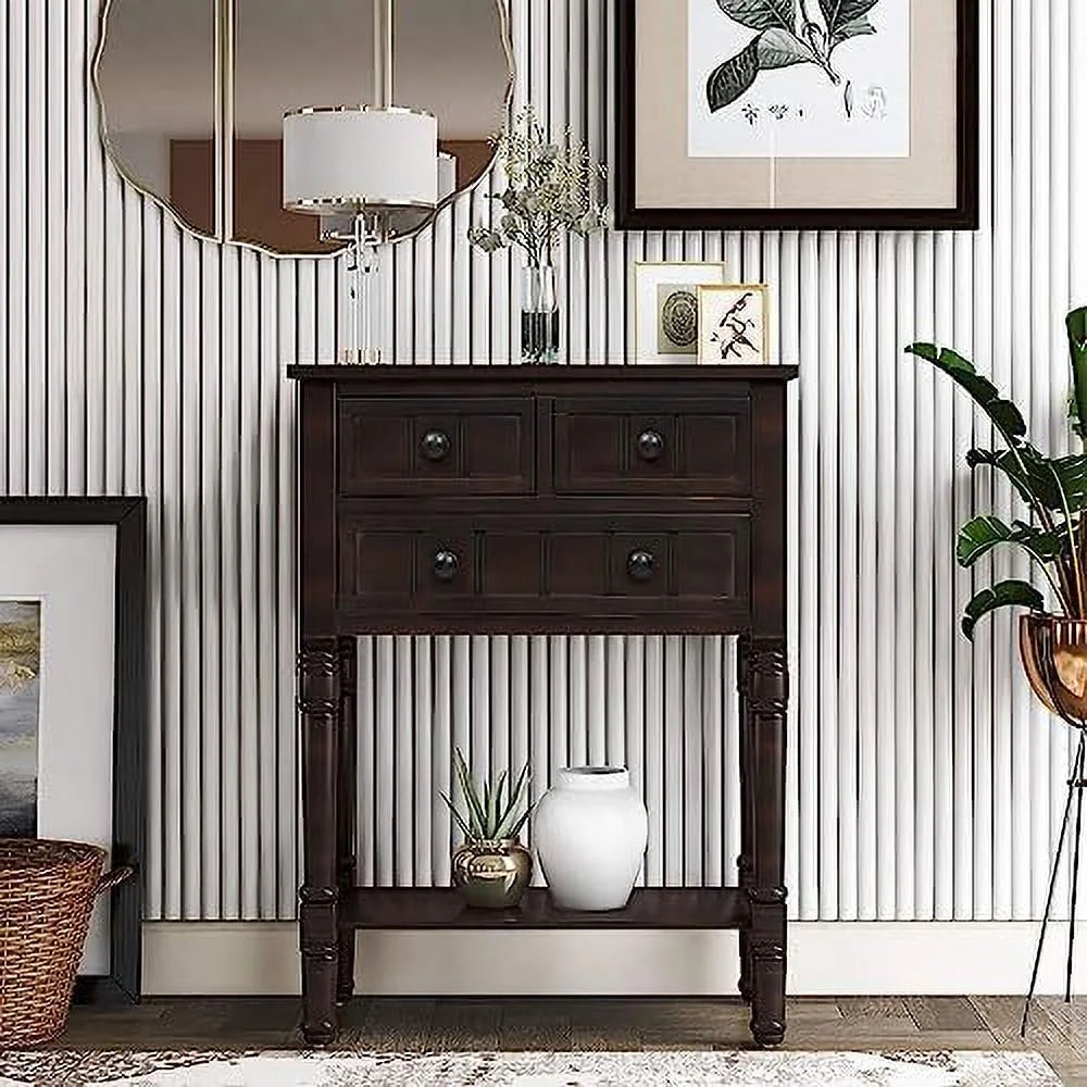 White Narrow Console Table with Drawers L619