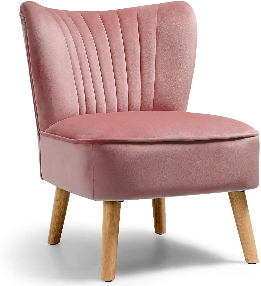 Velvet Upholstered Accent Chair with Wood Legs J75400