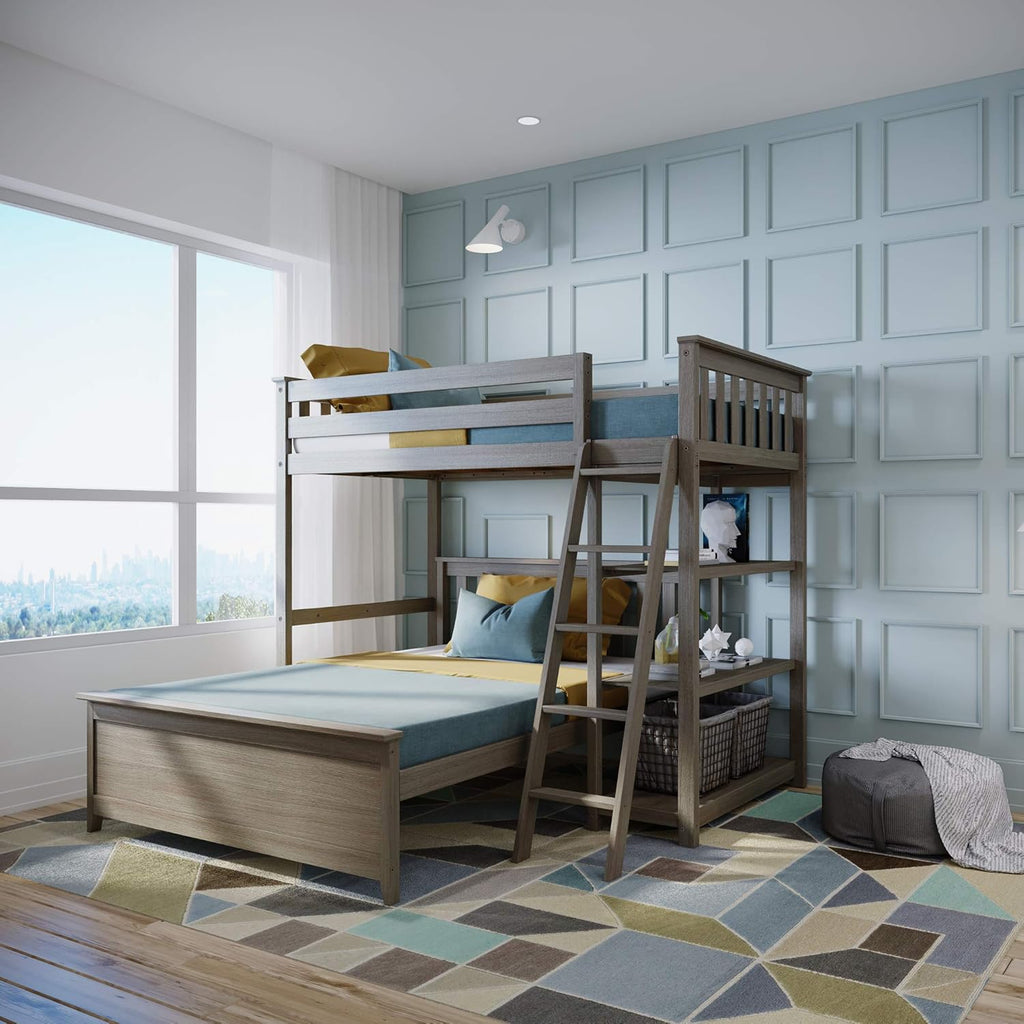 White L Shape Bunk Bed with Bookcase V801
