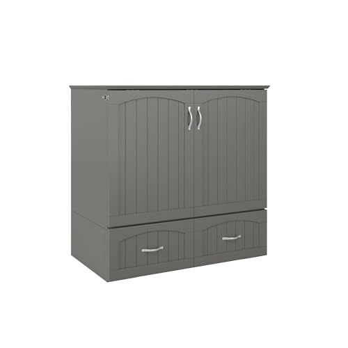 Queen Murphy Bed Chest with Mattress and Storage in Grey I4333