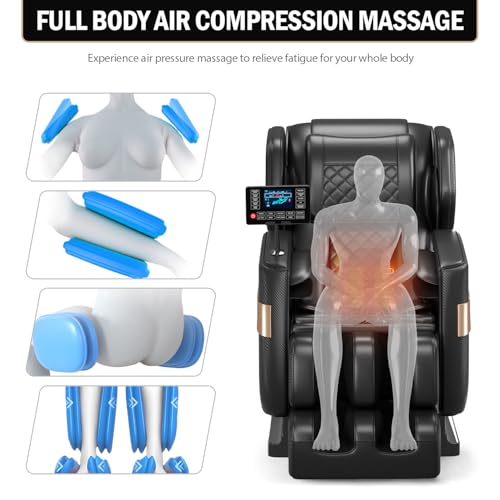 Zero Gravity Full Body Shiatsu Massage Chair with Airbags Foot Massage LCD Control Waist Heater Bluetooth Black Q733