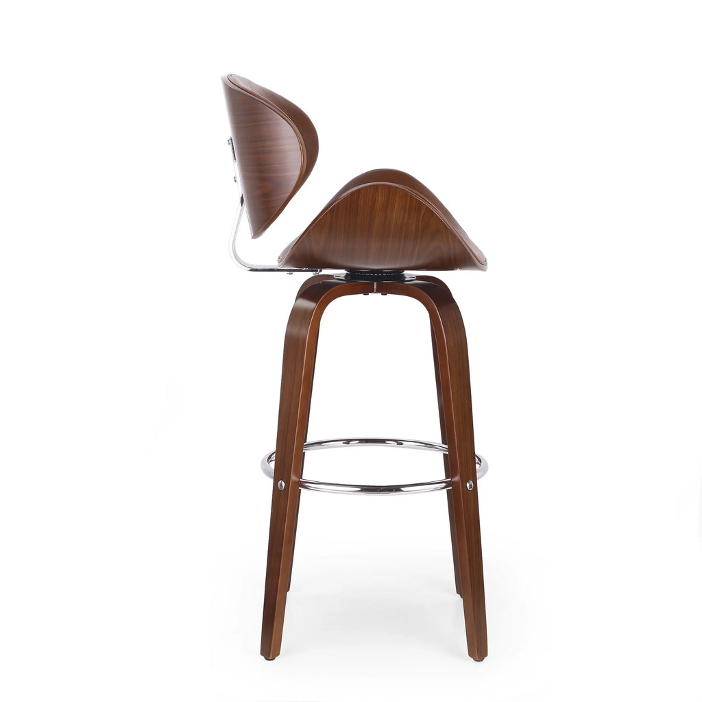 Cognac Brown Walnut Upholstered Swivel Barstool O230