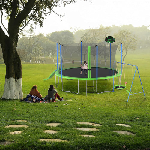 14FT Trampoline with Enclosure Slide Swing & Basketball Hoop A526426