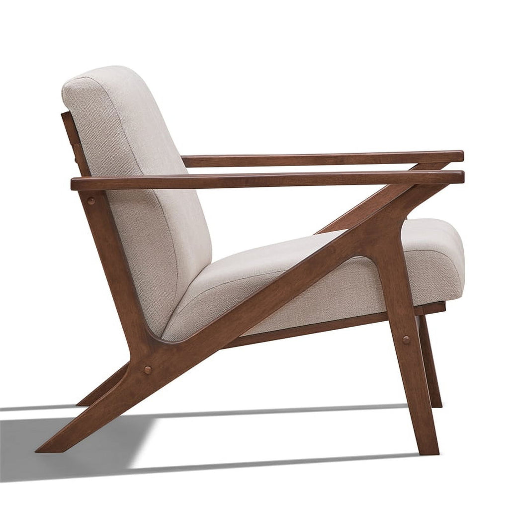 Solid Wood and Fabric Upholstered Accent Armchair in Walnut/Beige P582533