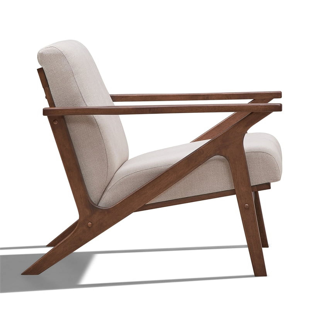 Solid Wood and Fabric Upholstered Accent Armchair in Walnut/Beige P582533