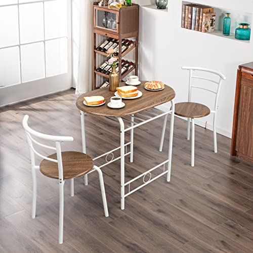 3 Piece Wooden Dining Set with 2 Chairs and Wine Rack V9033