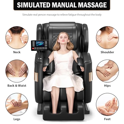 Zero Gravity Full Body Shiatsu Massage Chair with Airbags Foot Massage LCD Control Waist Heater Bluetooth Black Q733
