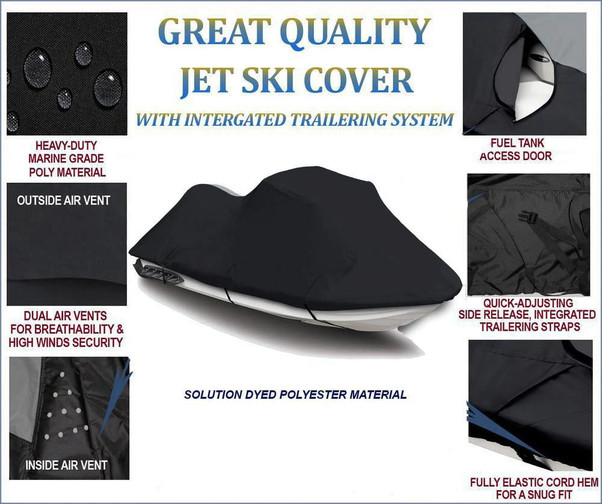 Black Jet Ski Cover for Sea Doo PWC 2000 2001 2002 2 Seater O414