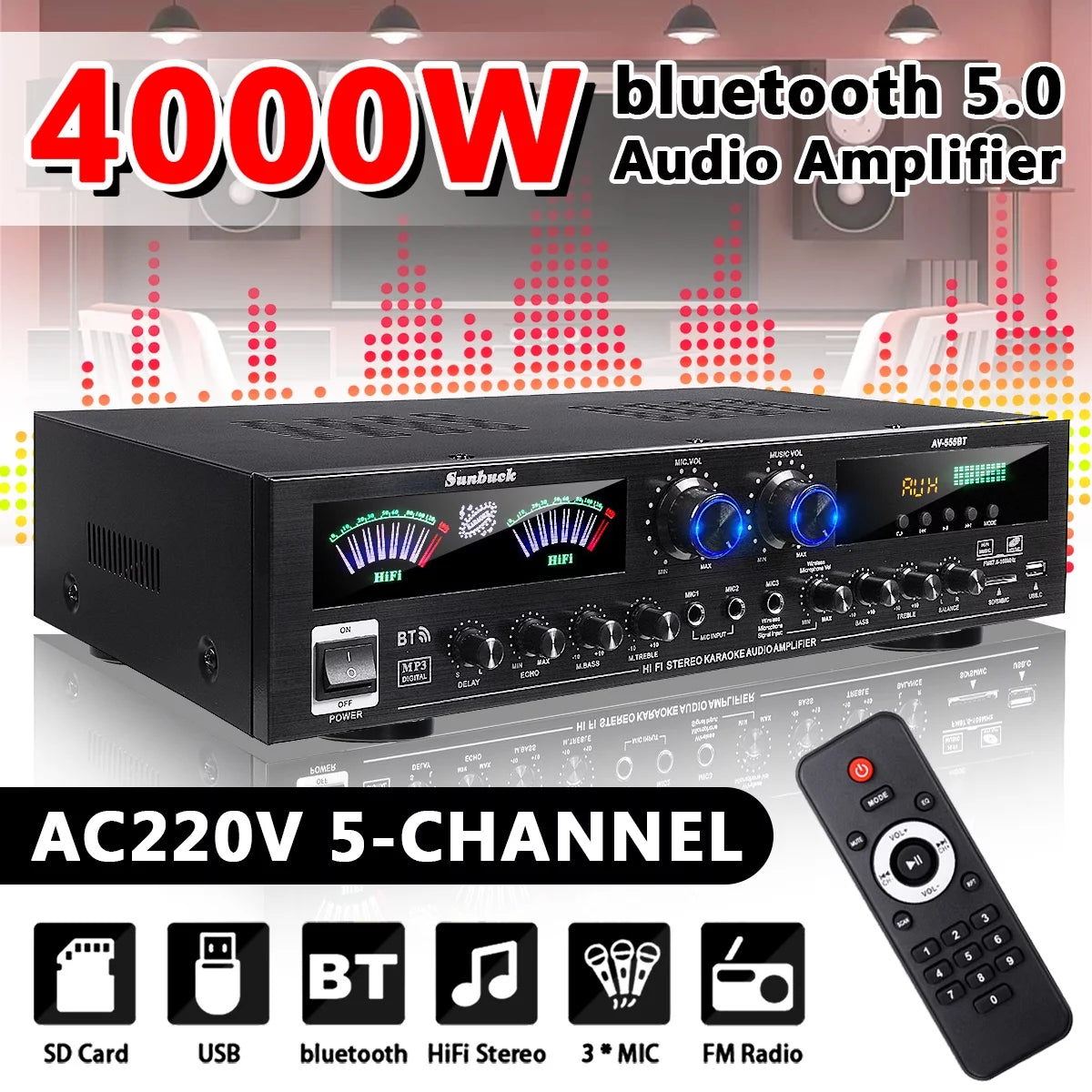 4000W Bluetooth Audio Power Amplifier Receiver J7608
