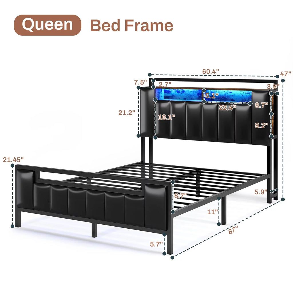 Queen Bed Frame with Storage Headboard and Led Light V121297