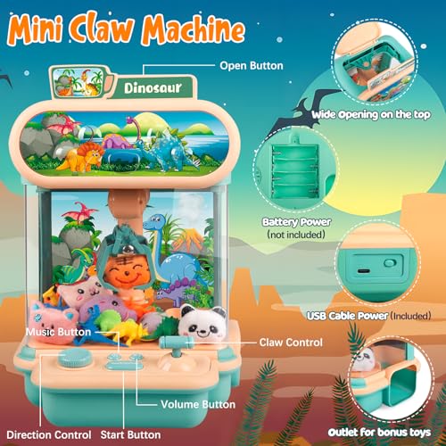 Pink Mini Dinosaur Claw Machine with 10 Plush and 12 Dinosaur Toys R370513