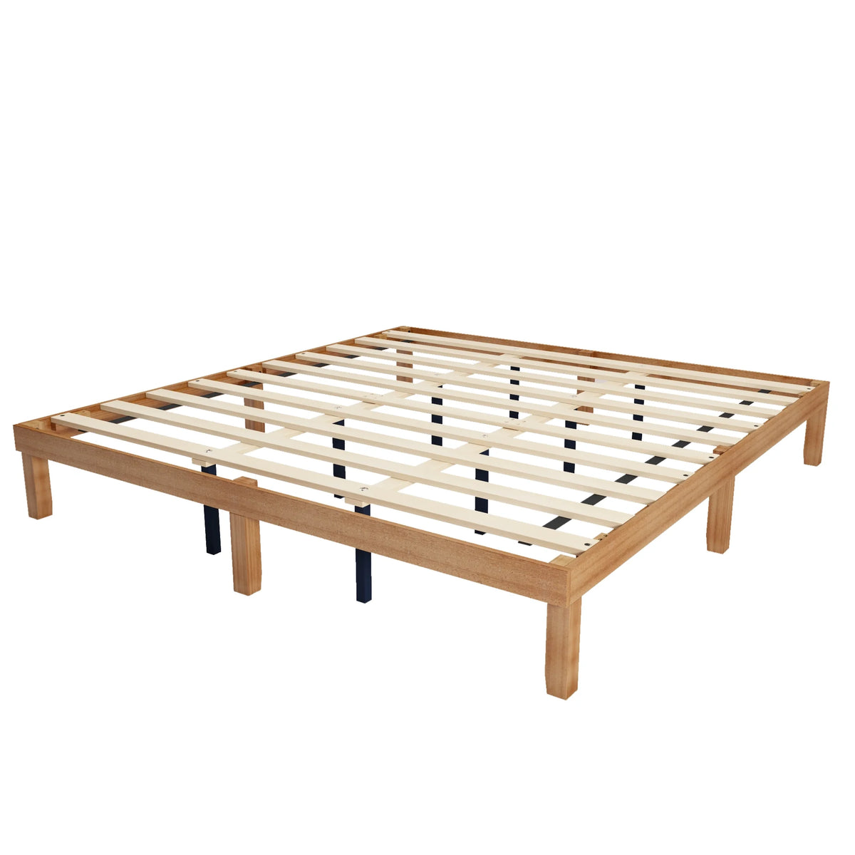 King Size Brown Wooden Platform Bed Frame with Wood Slat Support F67406