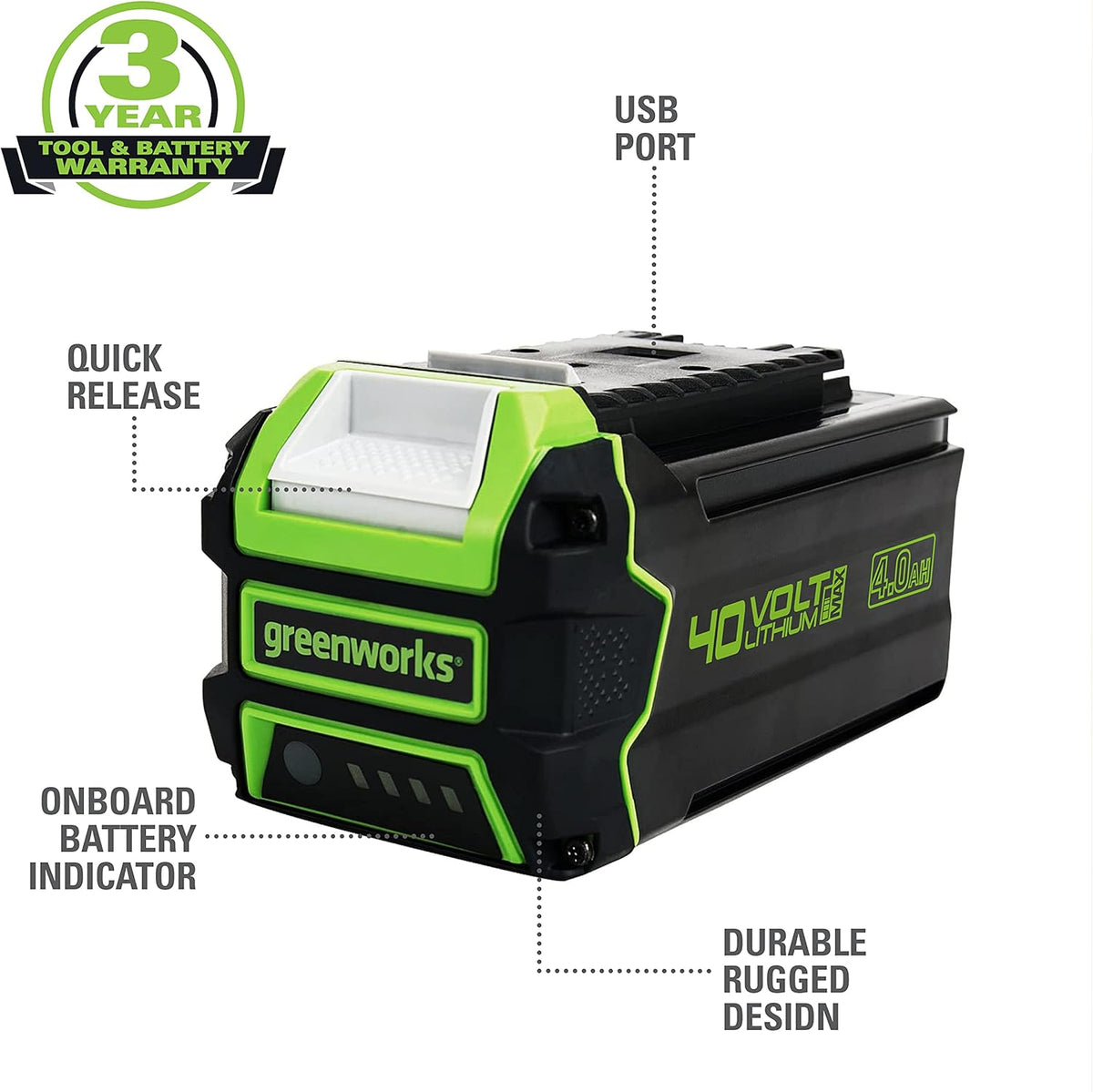 40V 4.0Ah USB Lithium-Ion Battery J4598