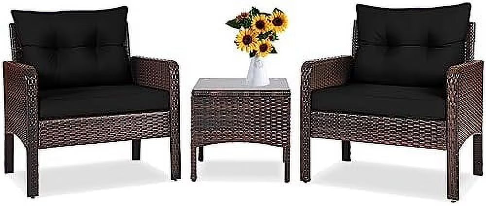3 Piece Outdoor Rattan Sectional Sofa Set with Seat Cushions J495