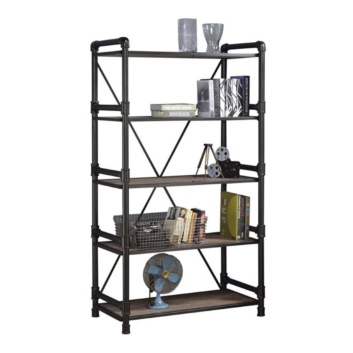 Rustic Oak & Black Bookshelf L36503