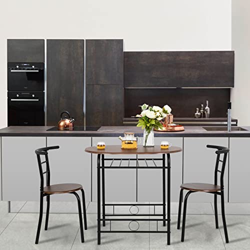 3 Piece Wooden Dining Set with 2 Chairs and Wine Rack V9033
