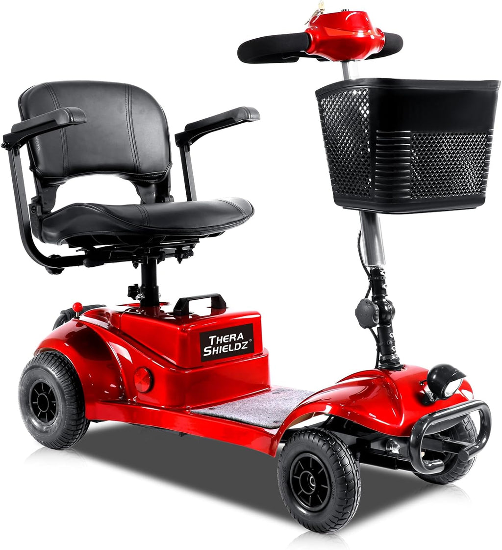 Red Foldable 4 Wheel Mobility Scooter with Basket and Light M900934