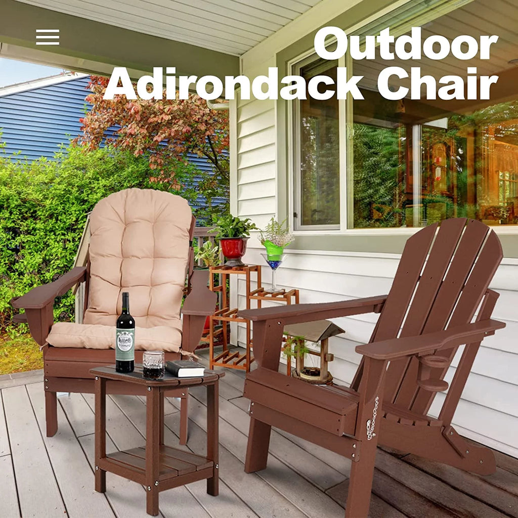 Oversized HDPE Plastic Folding Adirondack Chairs Set of 2 with Cushion I93188