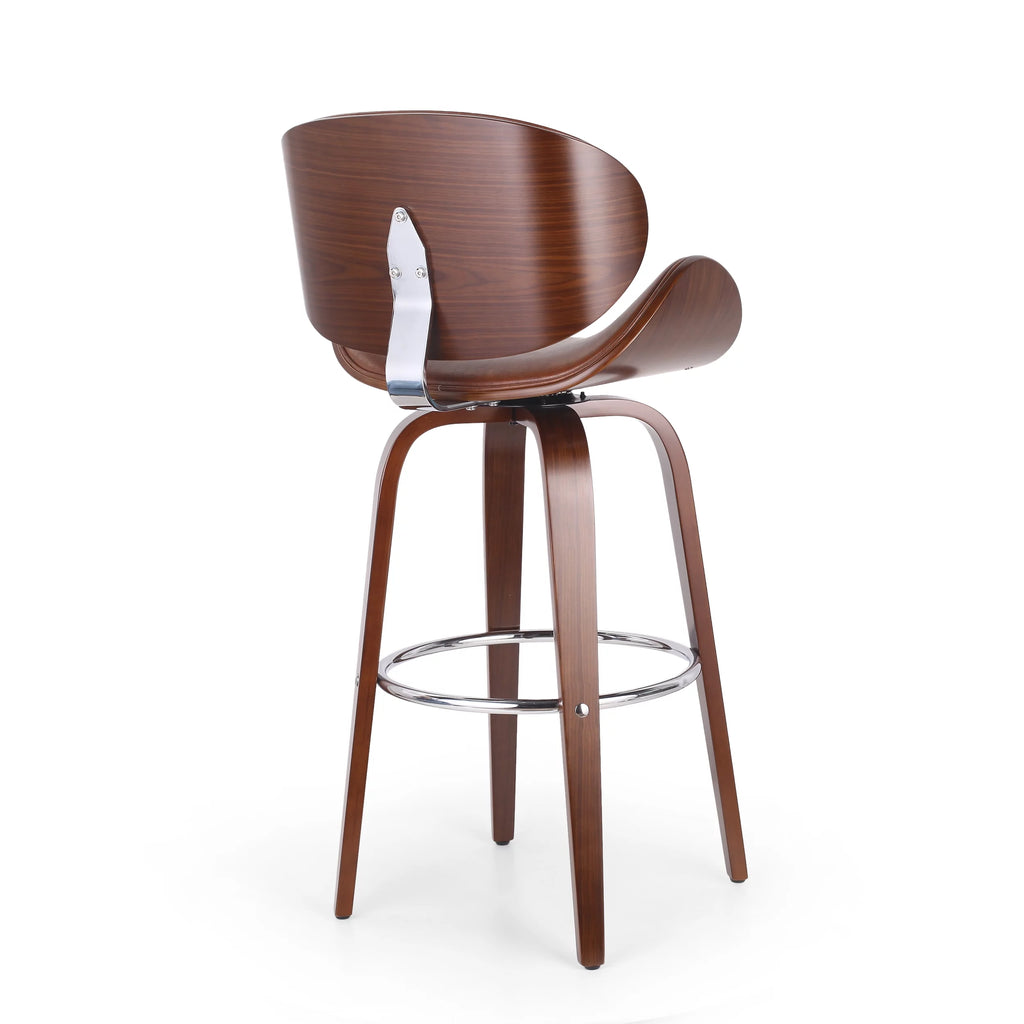 Cognac Brown Walnut Upholstered Swivel Barstool O230