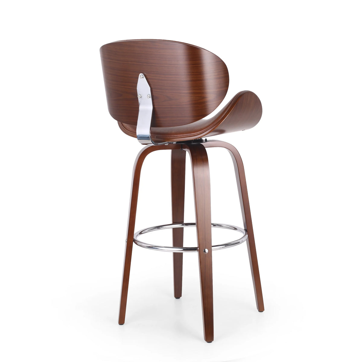 Cognac Brown Walnut Upholstered Swivel Barstool O230