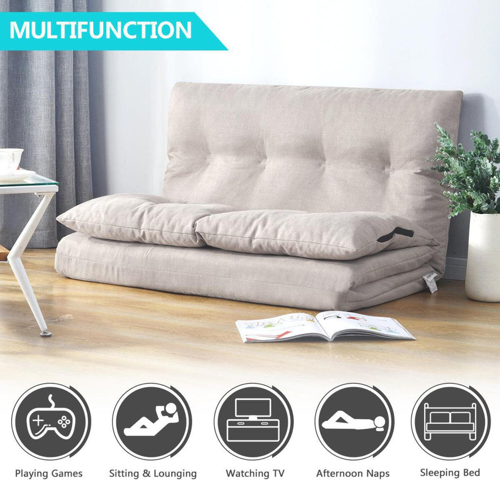 Beige Fabric Folding Chaise Lounge Sofa Floor Couch Q810099