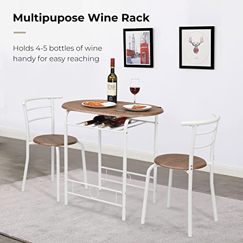 3 Piece Wooden Dining Set with 2 Chairs and Wine Rack V9033