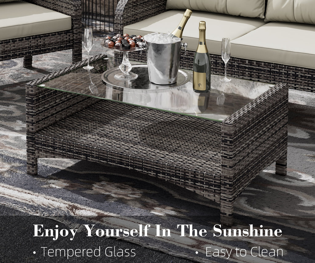 4-Piece Outdoor Rattan Wicker Sofa Set with Cushions & Coffee Table M41079