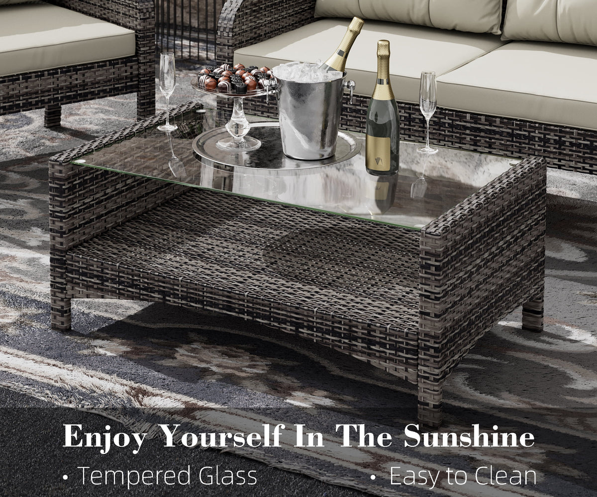 4-Piece Outdoor Rattan Wicker Sofa Set with Cushions & Coffee Table M41079