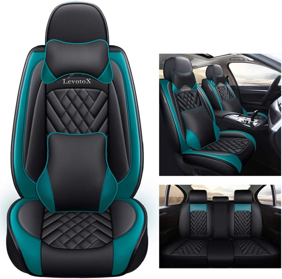 Leather Car Seat Covers 2 Seats Black-Blue S92578