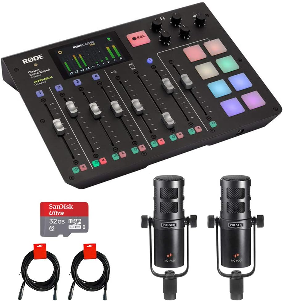Podcast Production Studio Bundle with 2x Podcast Microphone, 32GB Memory Card & 2x XLR Cable J5633