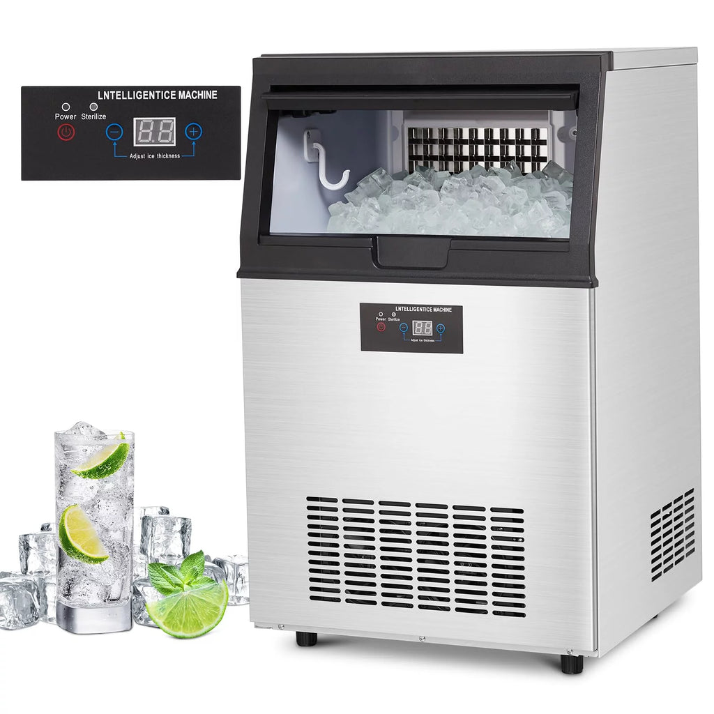 Commercial Ice Maker 130Lbs/24H with 44Lbs Storage Stainless Steel U813729