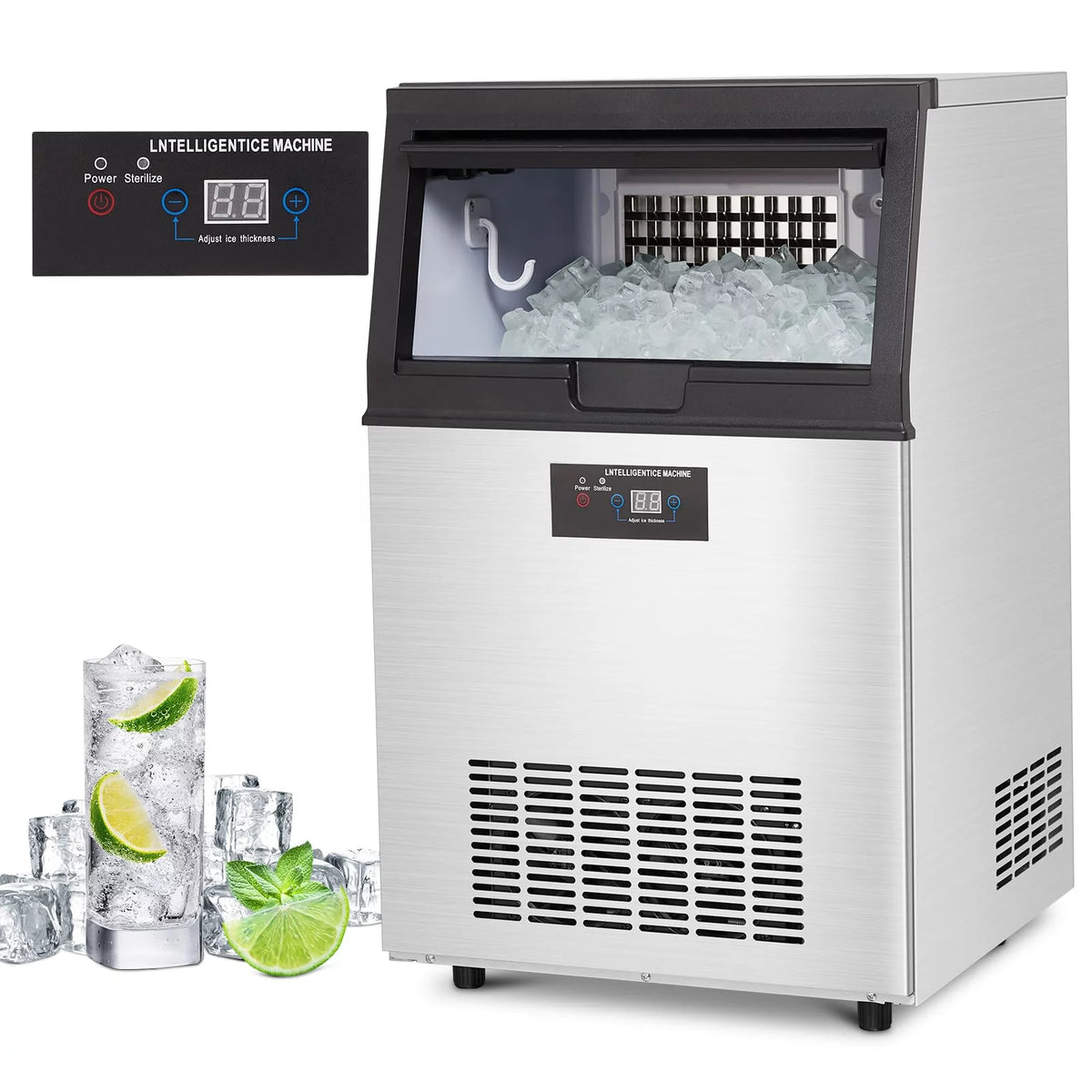 Commercial Ice Maker 130Lbs/24H with 44Lbs Storage Stainless Steel U813729