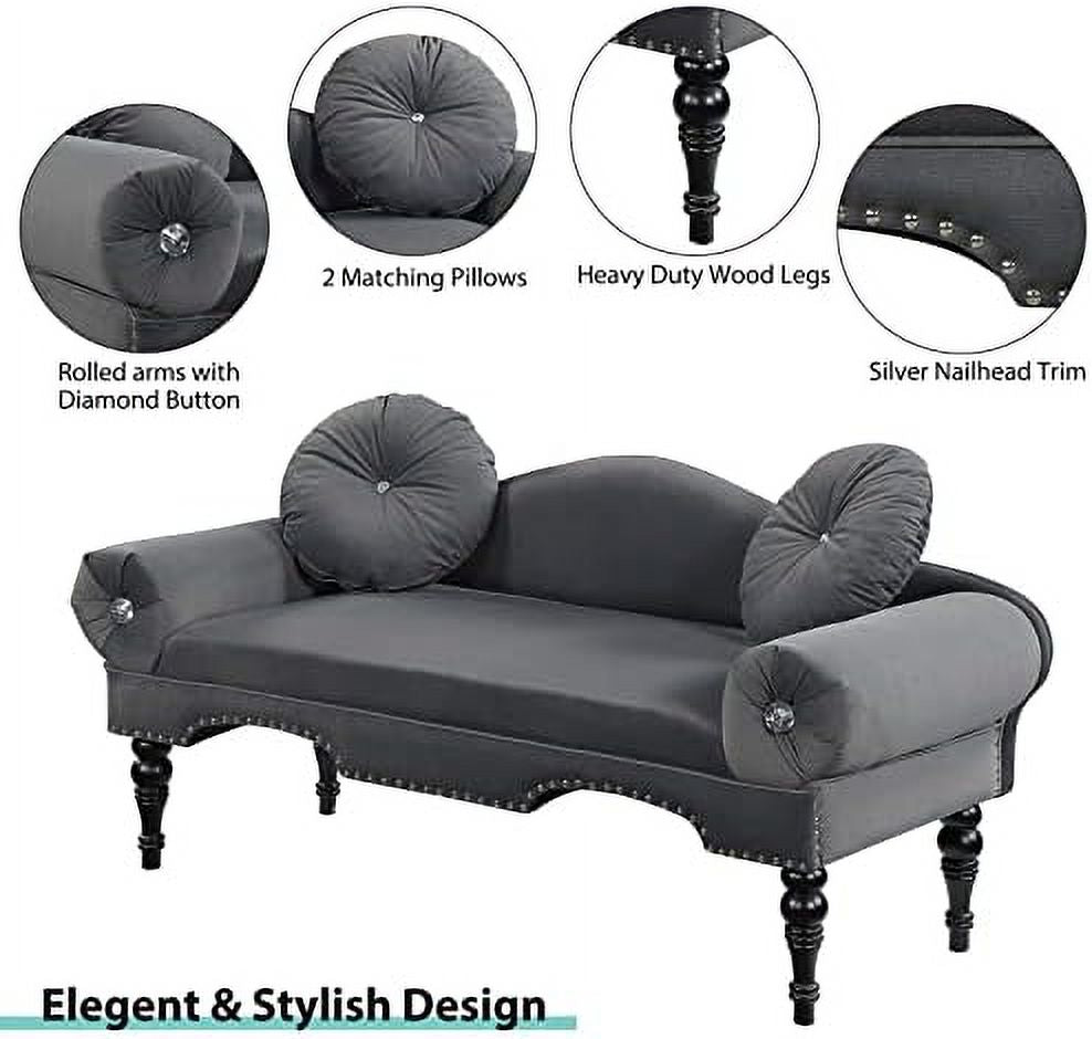 54" Velvet Tufted 2 Seater Loveseat Sofa with 2 Pillows H30651