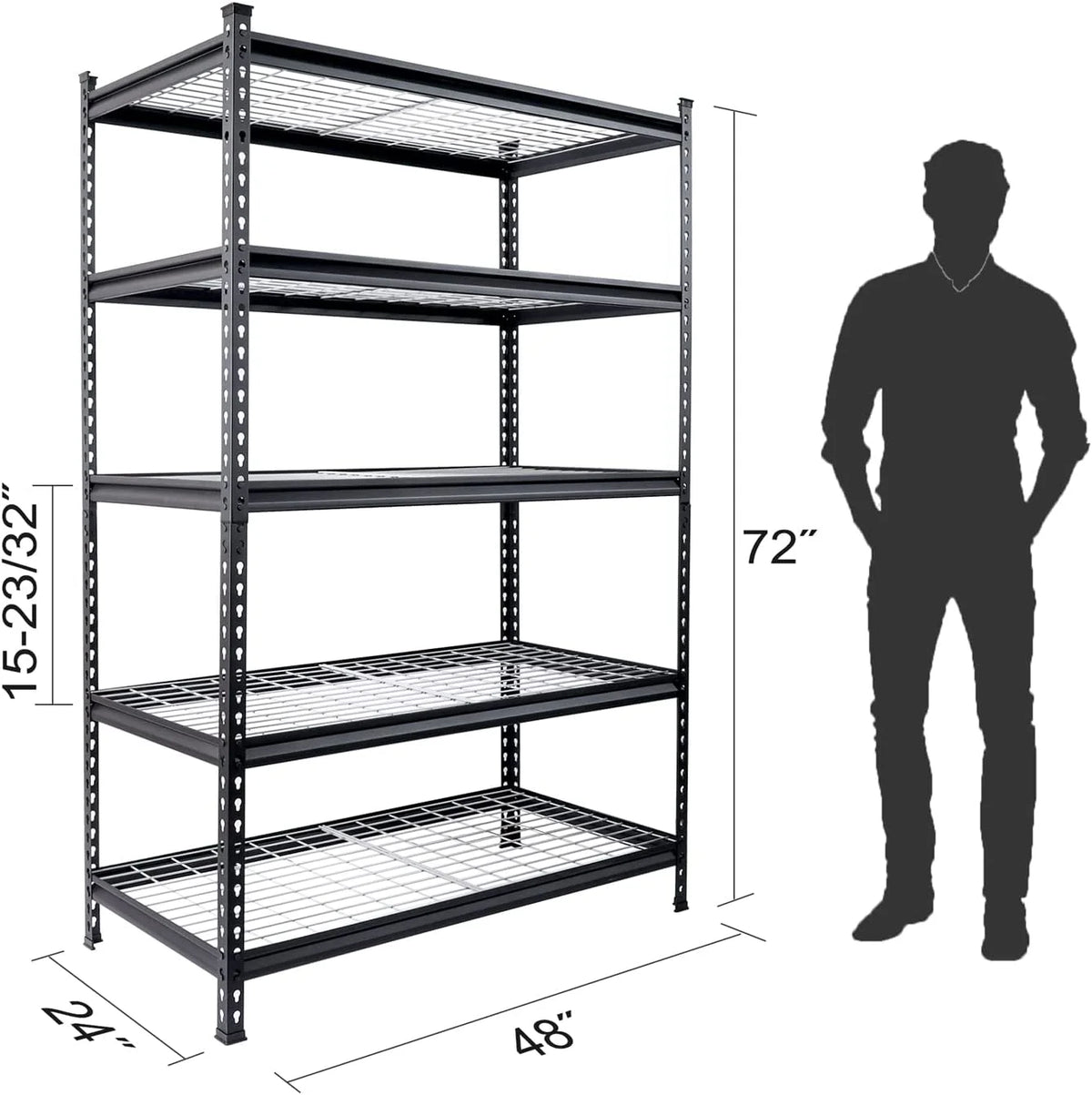 5-Tier Metal Shelving Unit, 48”W x 24”D x 72”H, Heavy Duty Adjustable Storage Rack, 4000 lbs Load Capacity E1106