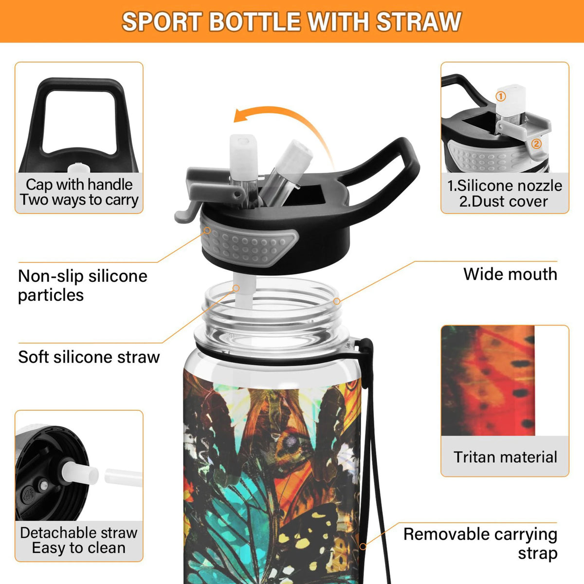 32oz Tritan Leakproof Water Bottle with Straw F43109