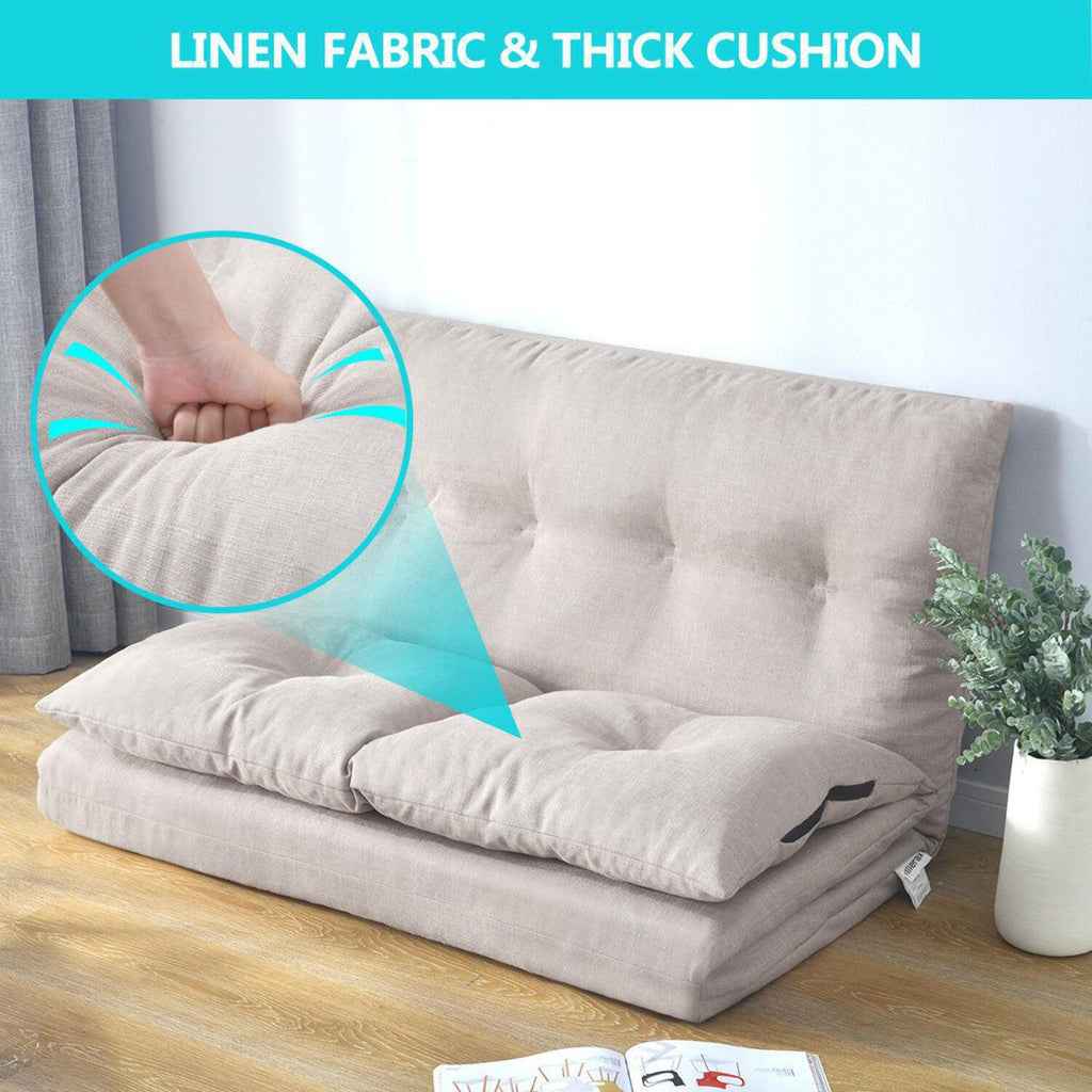 Beige Fabric Folding Chaise Lounge Sofa Floor Couch Q810099